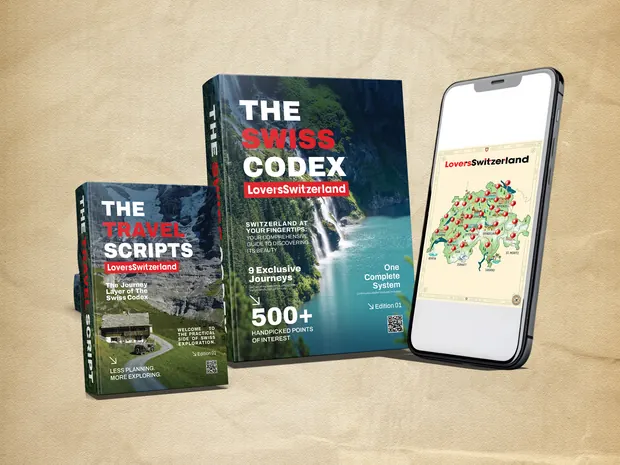 The complete package: The Swiss Codex, The Travel Scripts and the interactive map on a phone